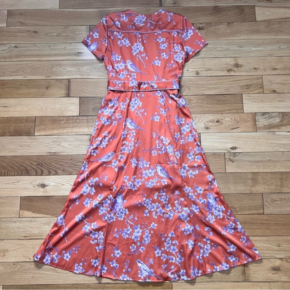 ModCloth Hutch Anthropologie Orange with Purple Floral Wrap Dress Size 0 - Picture 9 of 10